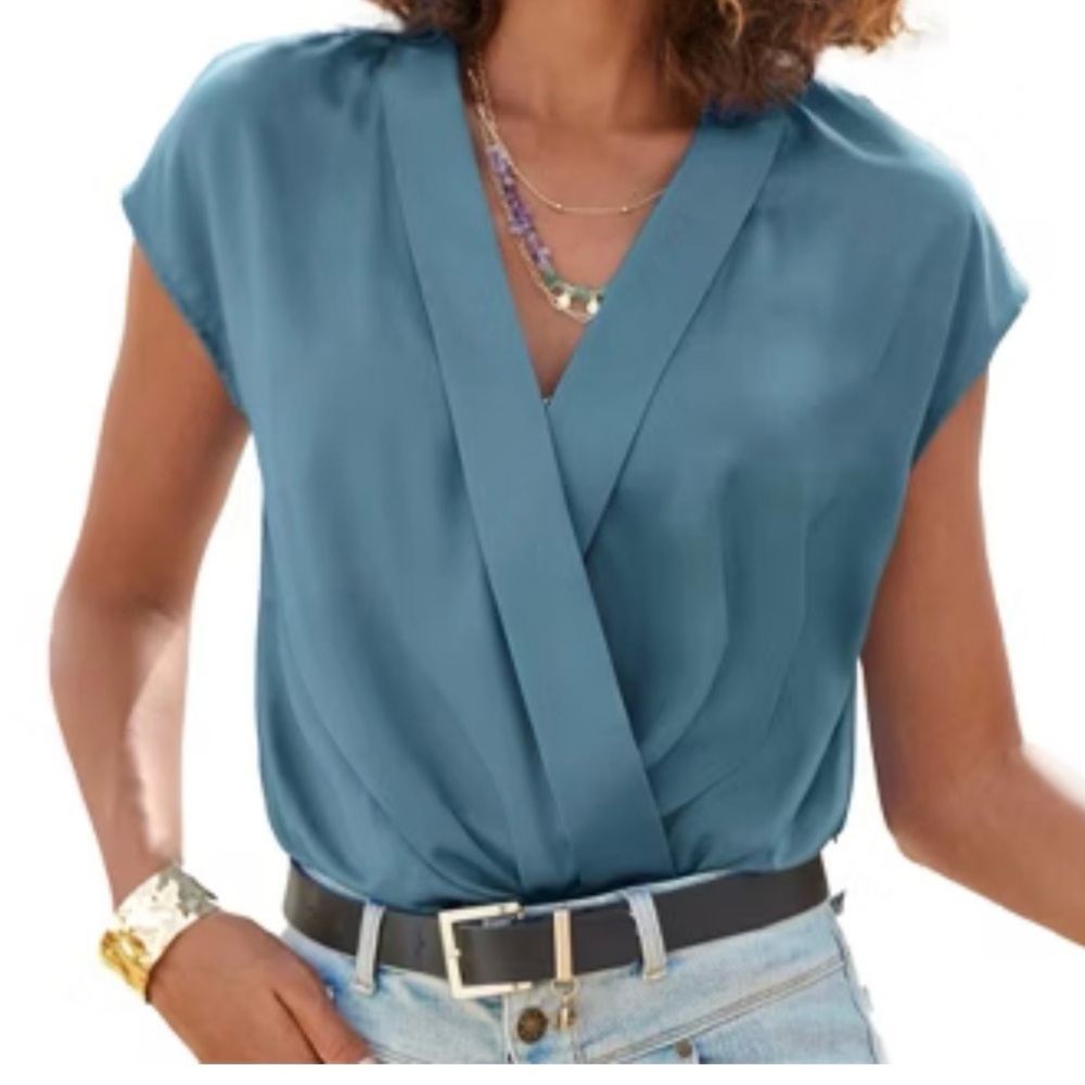 Lascana Blue Women's V-Neck Blouse Bodysuit NWOT
